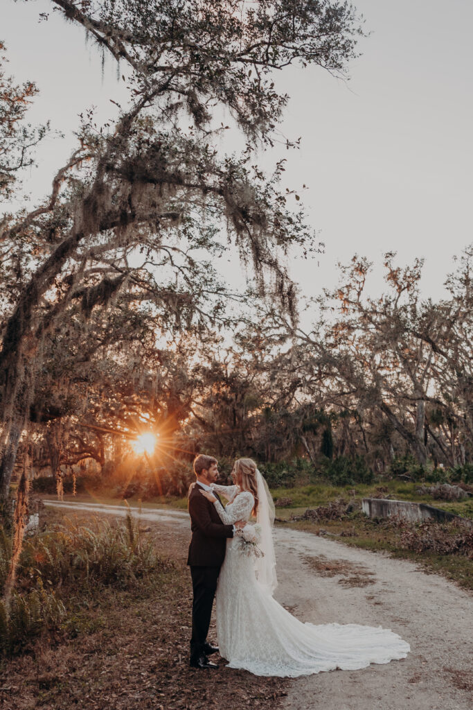 Bride and groom during golden hour portraits at The Retreat Sarasota wedding.