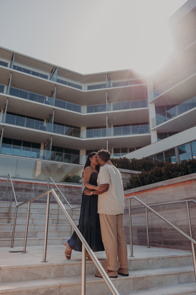 Elegant proposal photos at St. Regis Longboat Key with modern coastal architecture