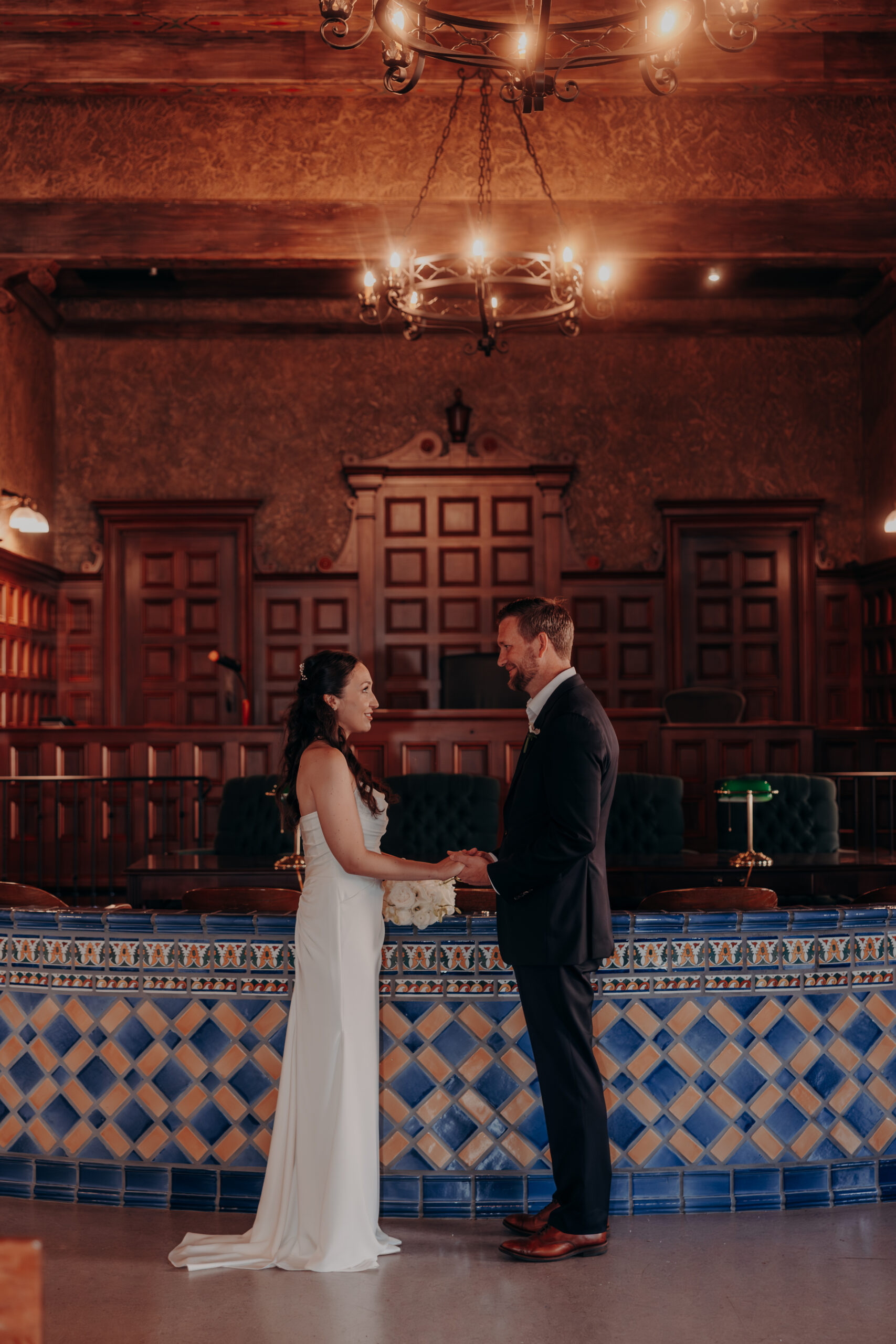 Will dipping Liza for a kiss on the Sarasota courthouse steps during their elopement portrait session
