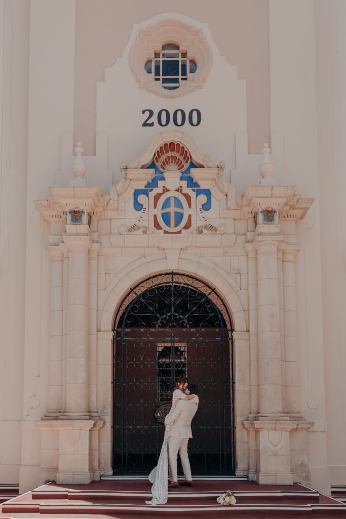 Exterior facade detail showing the 2000 address sign at the Historic Sarasota County Courthouse in Sarasota Florida