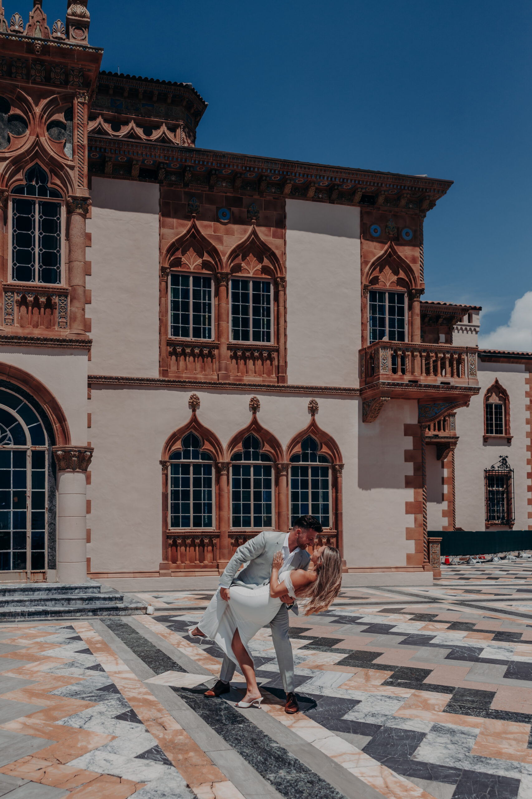 Nicole and Gabe close up portrait inside the loggia at John and Mable Ringling Museum Sarasota