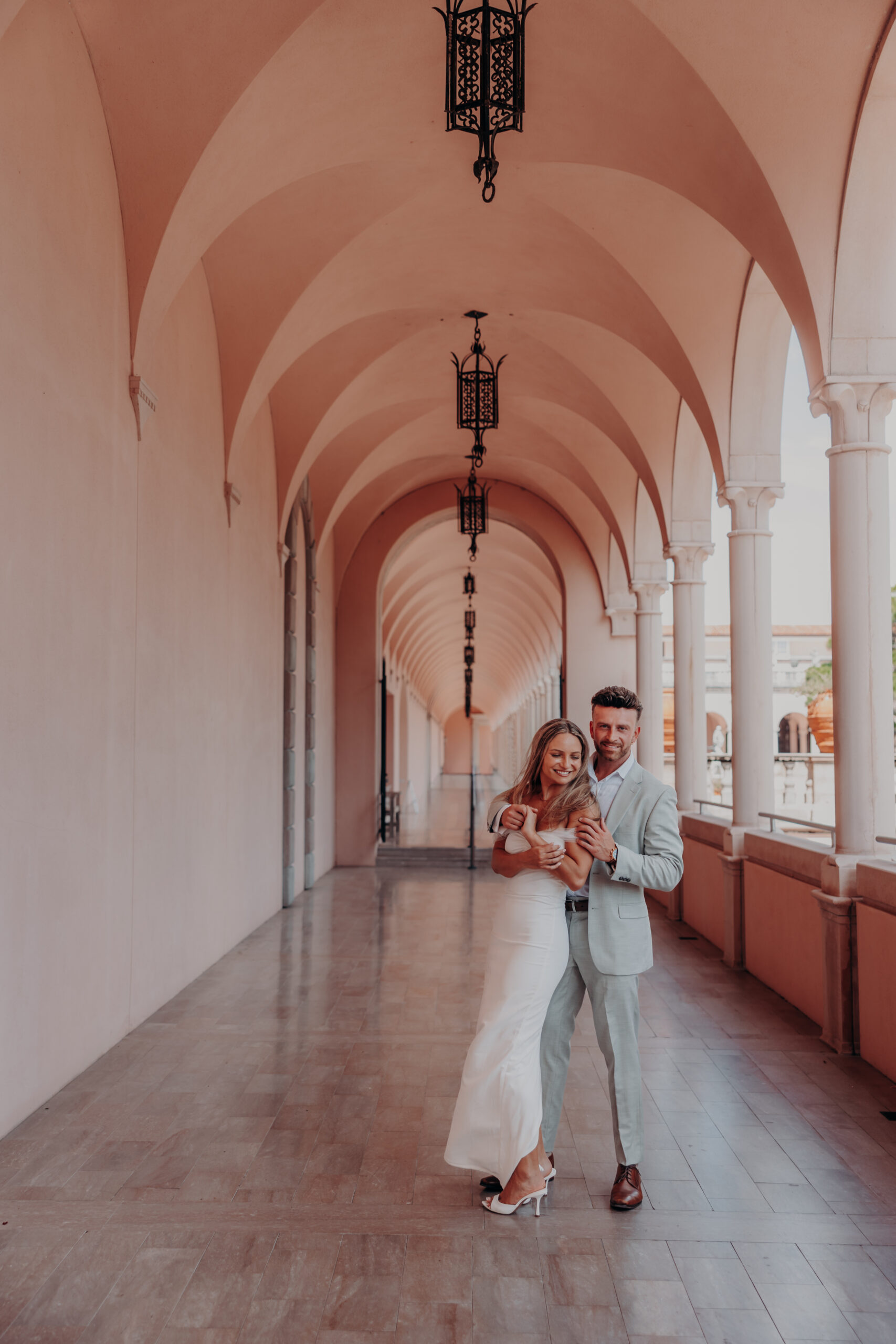 Nicole and Gabe engagement photo in the rose garden at the Ringling Museum Sarasota Florida