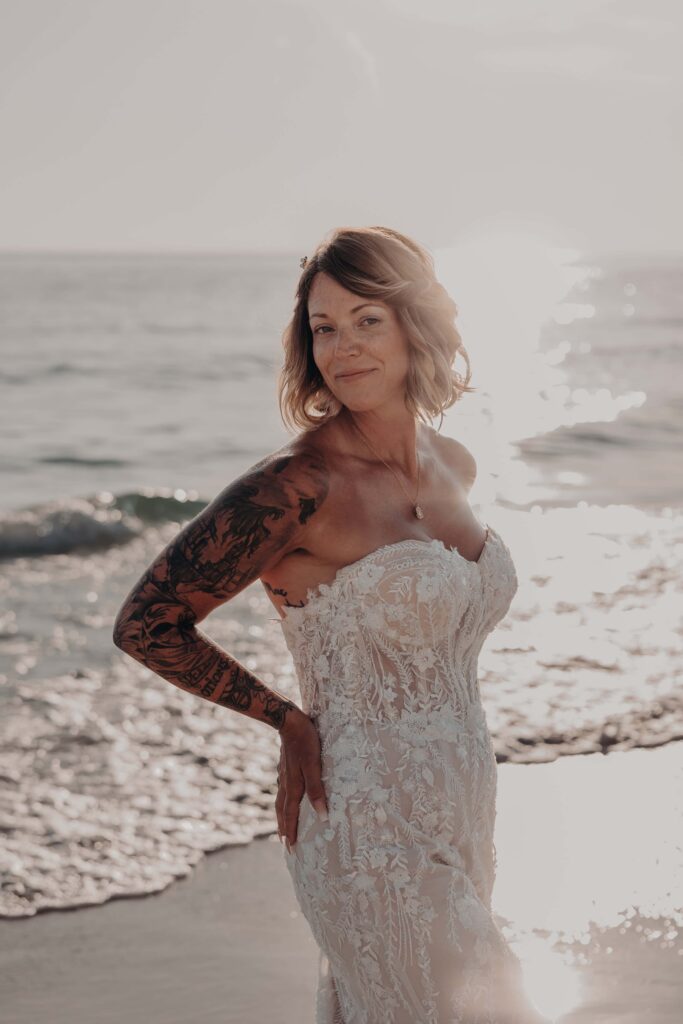 Angela Moon Photography couple portraits at golden hour Siesta Key beach elopement Sarasota