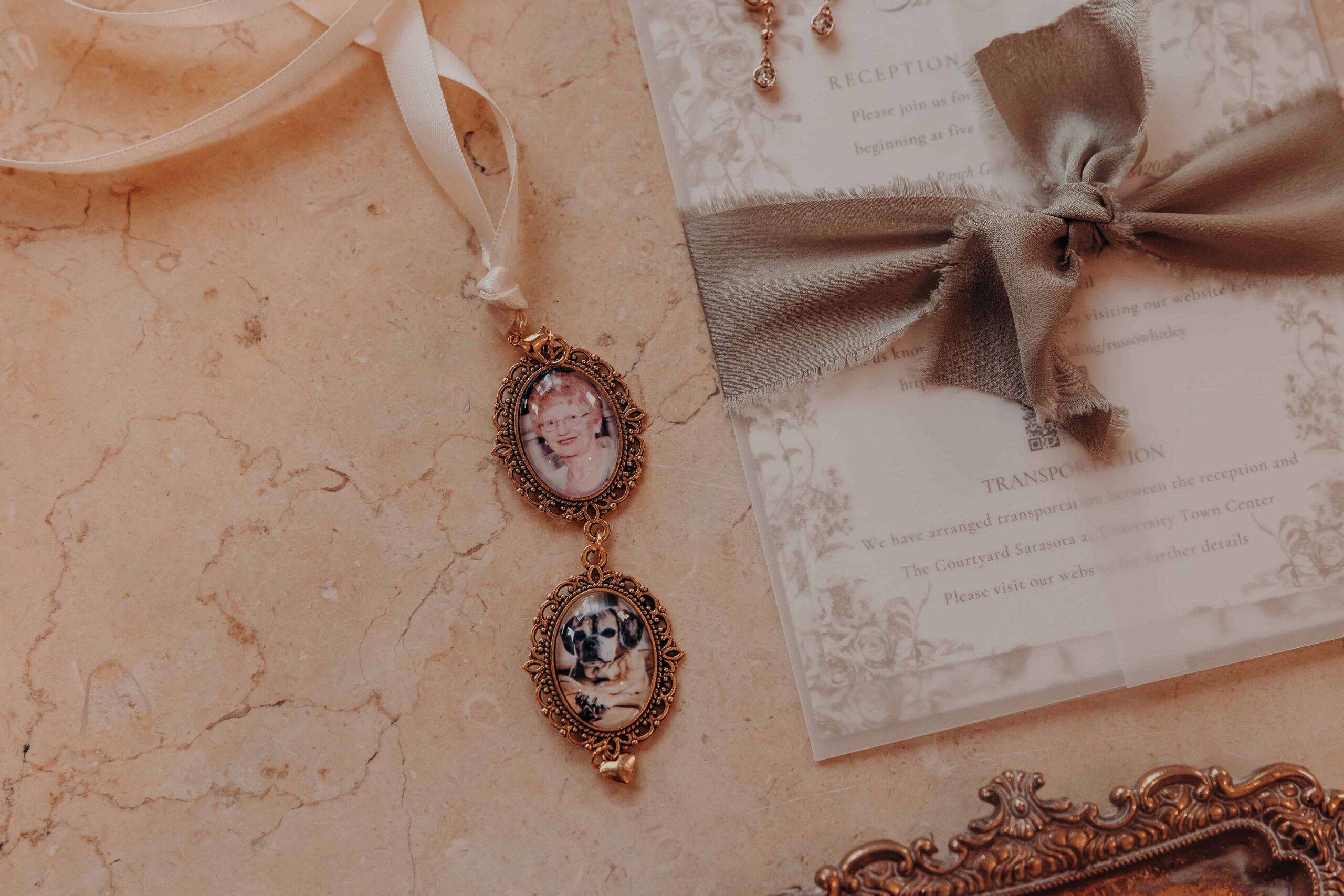 Bridal bouquet with blush and peach garden roses eucalyptus and locket charms for Brianna and Ryan wedding at LRCC