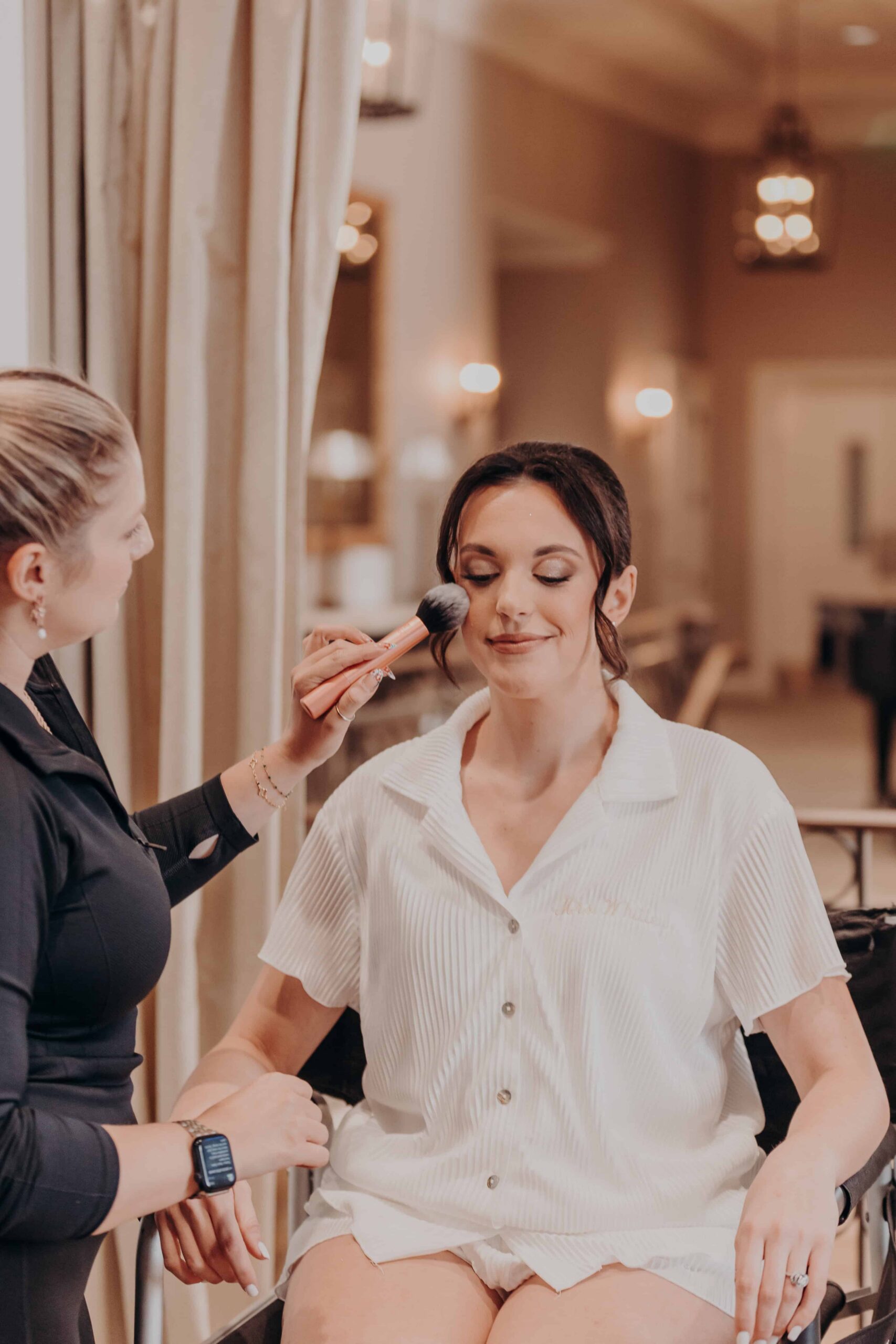 Bride Brianna getting ready at Lakewood Ranch Golf and Country Club before her Catholic wedding ceremony at Our Lady of the Angels