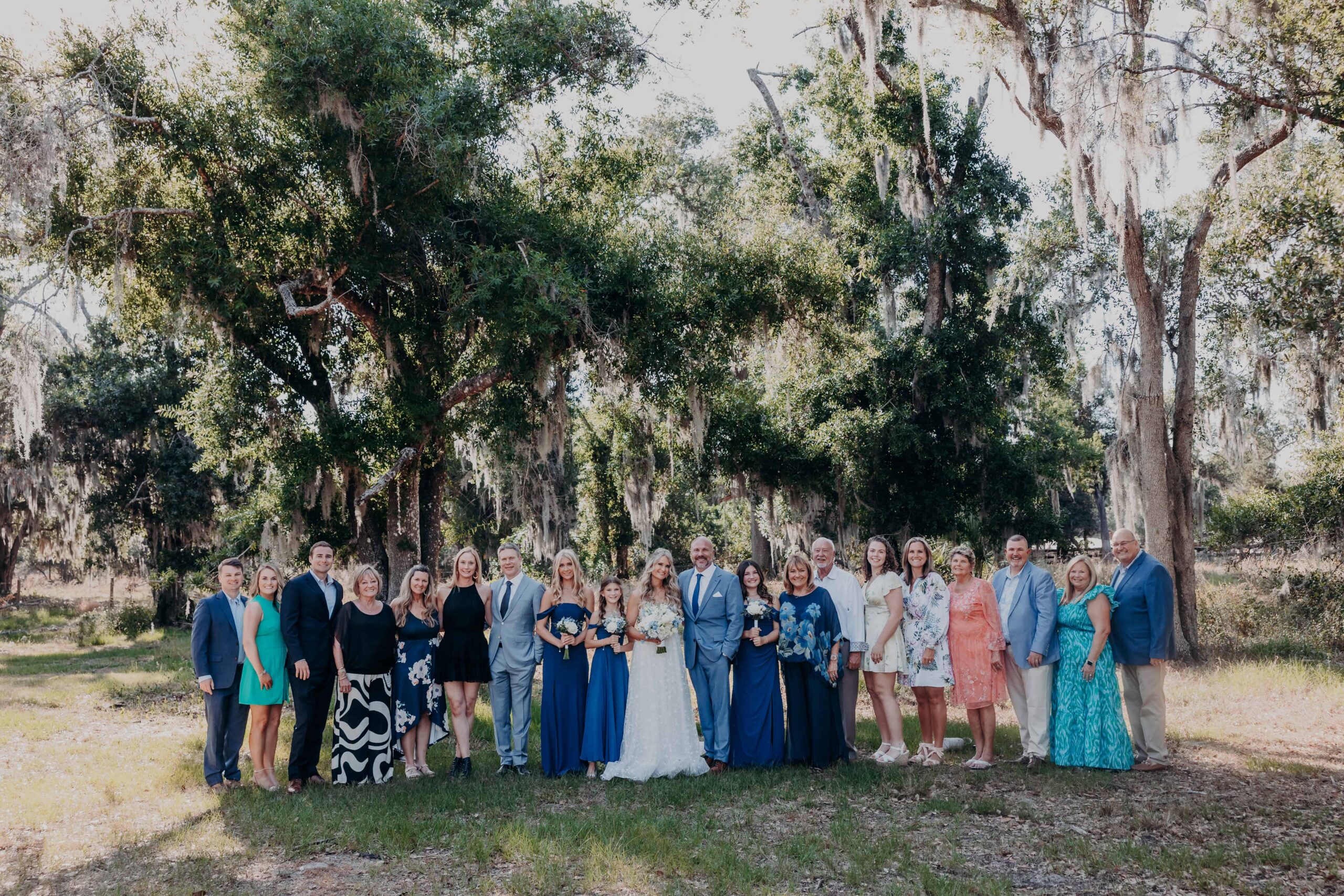 Full blended family group photo after ceremony at Brown's Grove Farm Parrish Florida