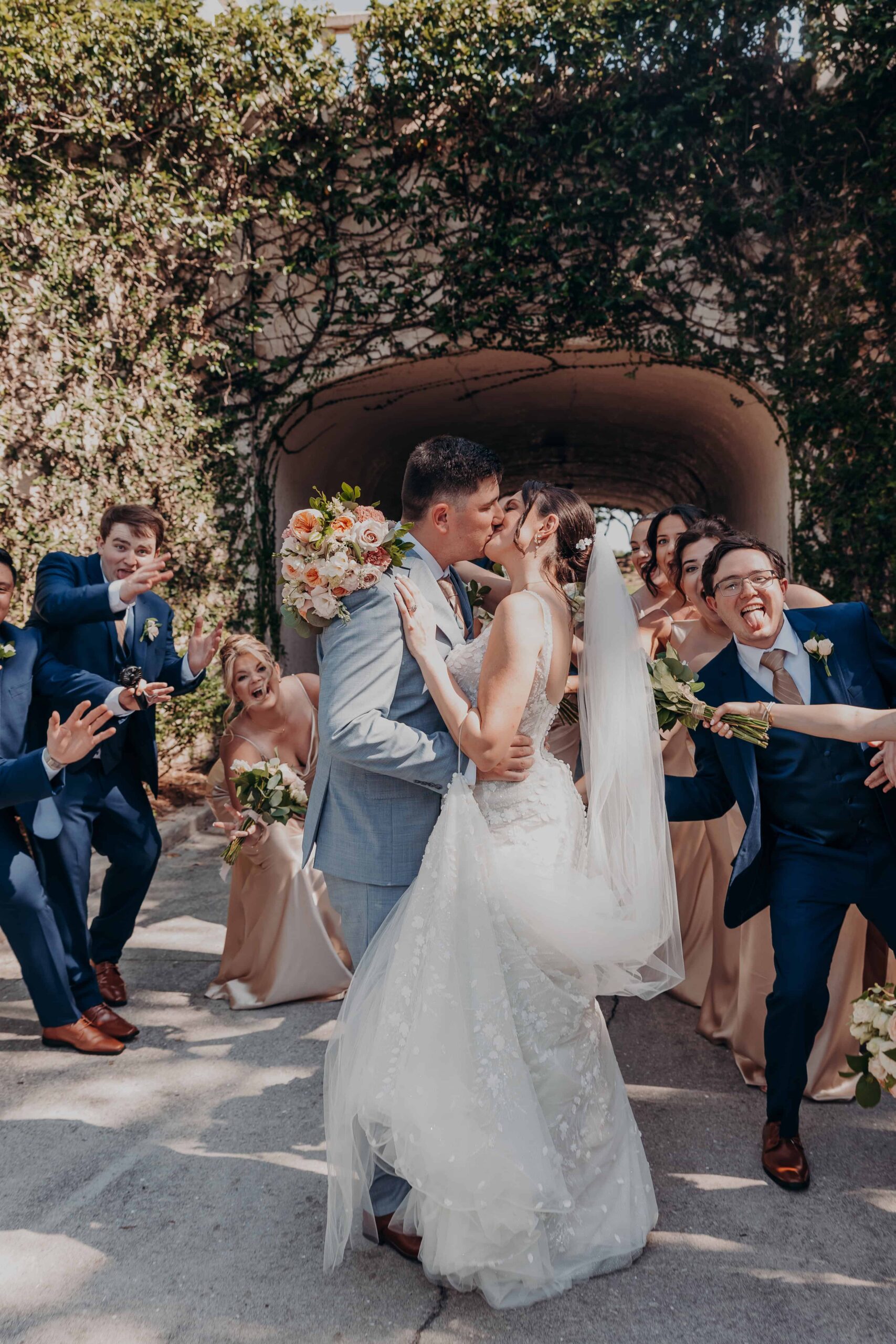 Full wedding party portrait at Lakewood Ranch Golf and Country Club after Brianna and Ryan Whitley Catholic ceremony at Our Lady of the Angels