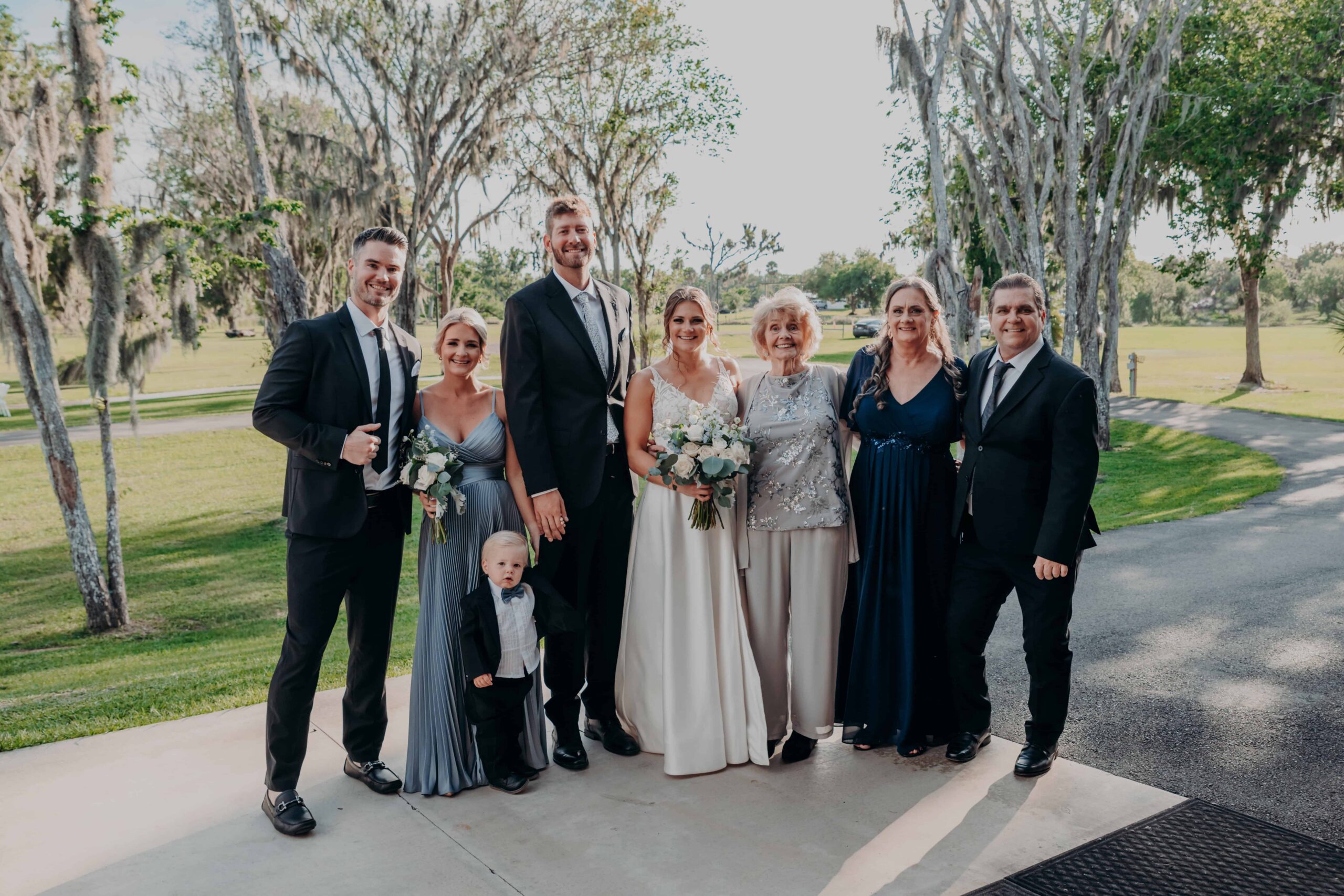 Hidden Acres wedding family photos in Spanish moss trees Parrish Florida