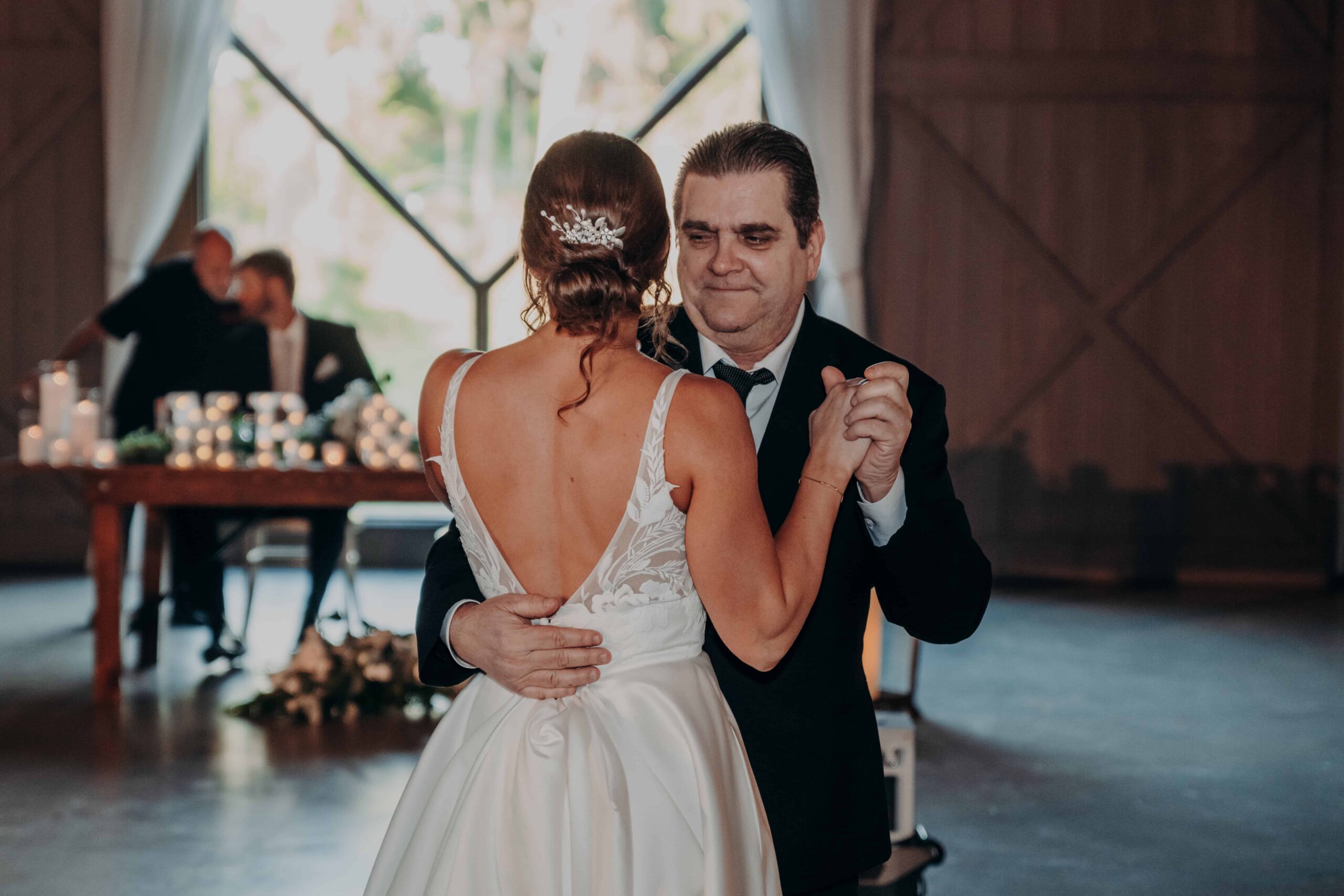 Hidden Acres wedding father daughter dance by barn window