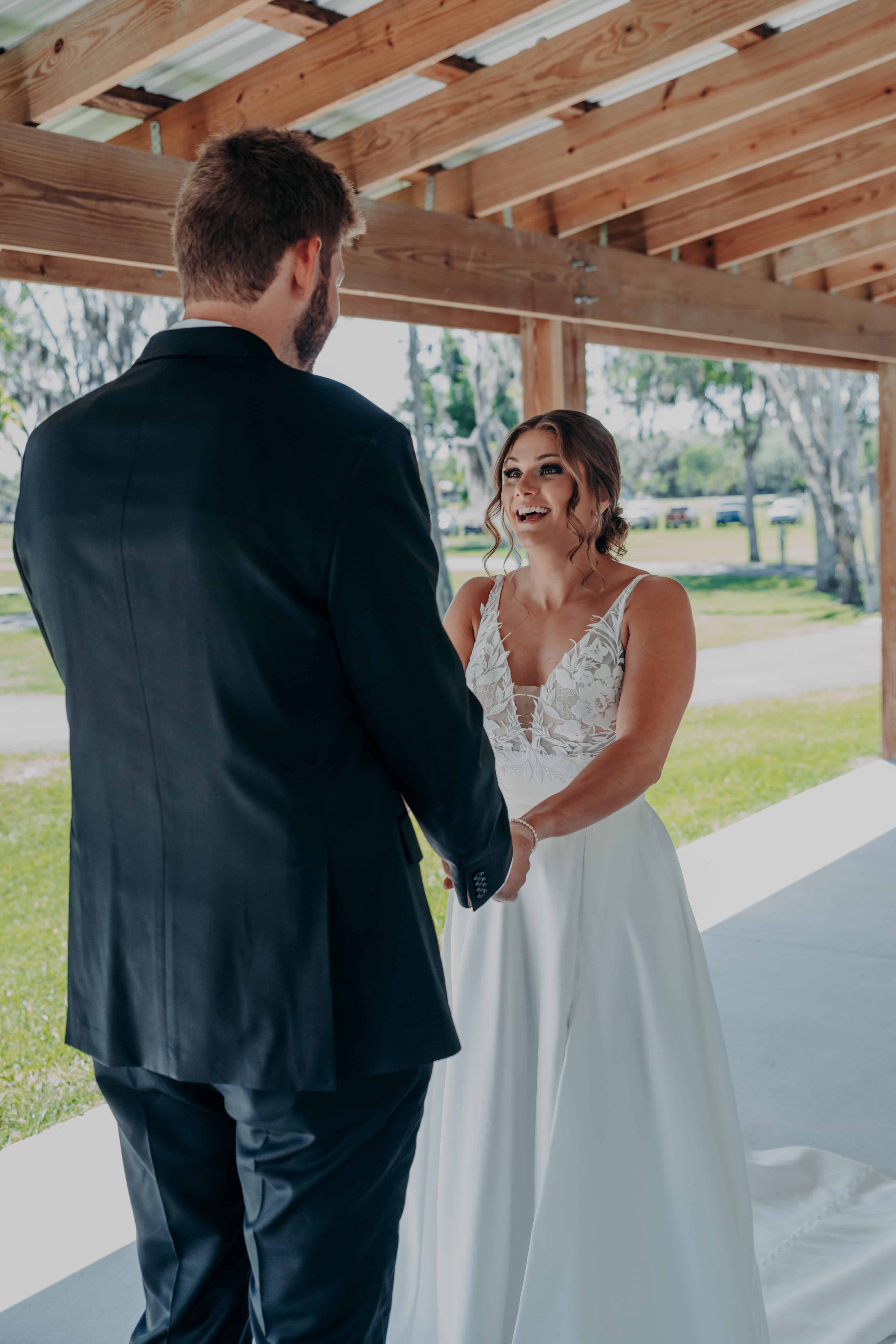 Hidden Acres wedding first look groom Sean reaction seeing Hannah for first time