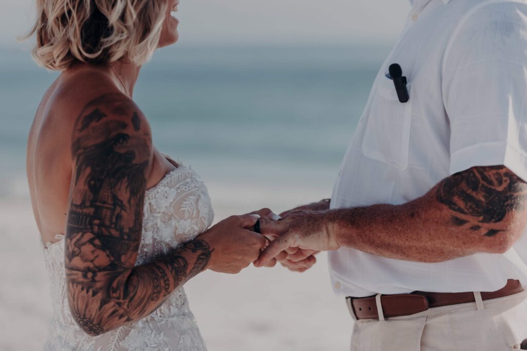 Just married couple beach elopement Siesta Key Sarasota Florida
