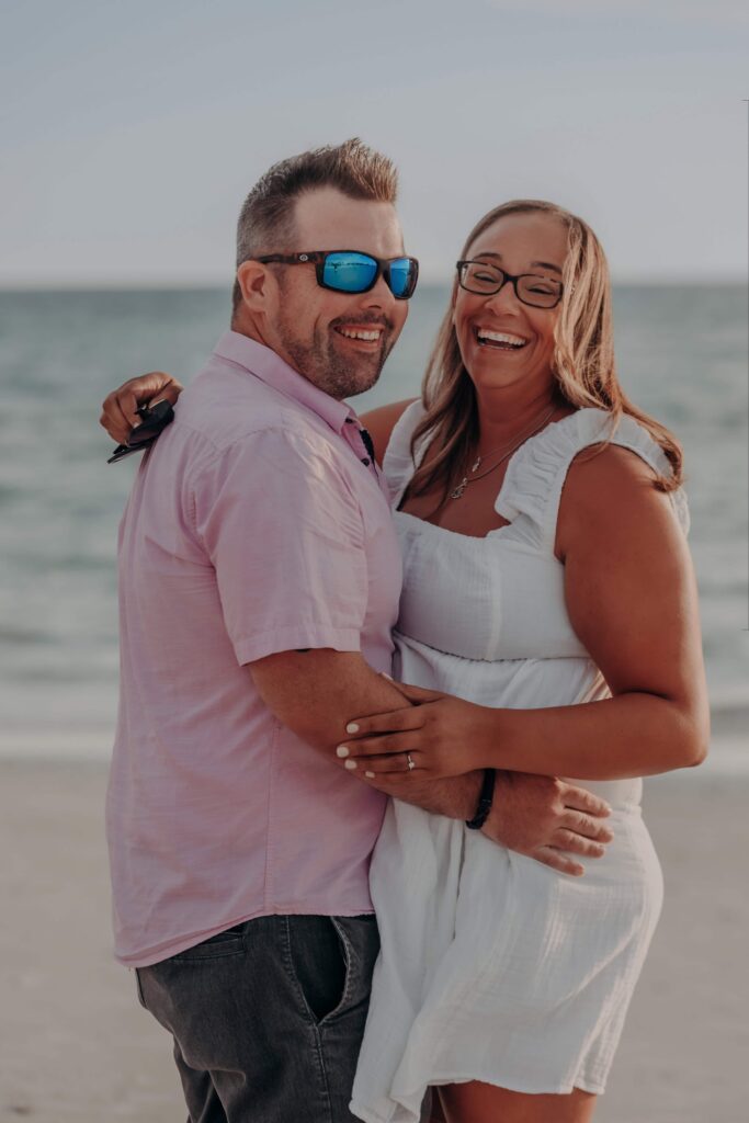 siesta key beach proposal black and white laughing embrace sarasota