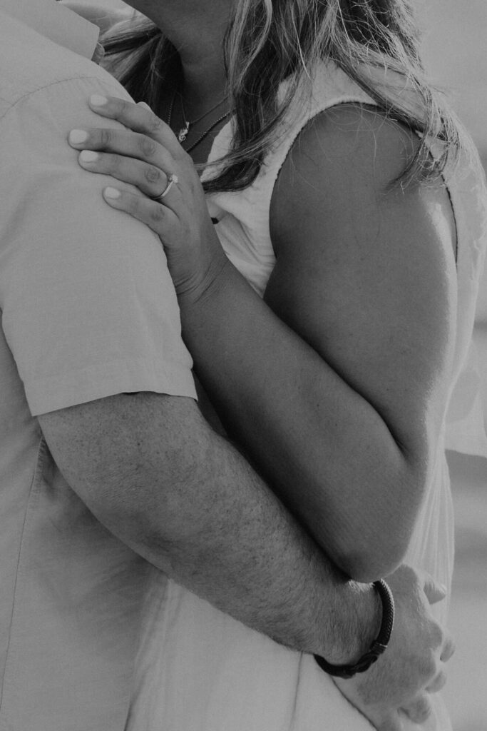 siesta key beach proposal black and white ring detail sarasota