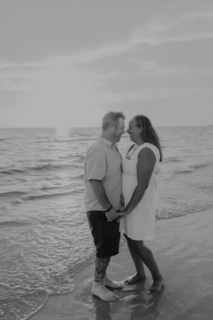 siesta key beach proposal couple black and white surf romantic sarasota