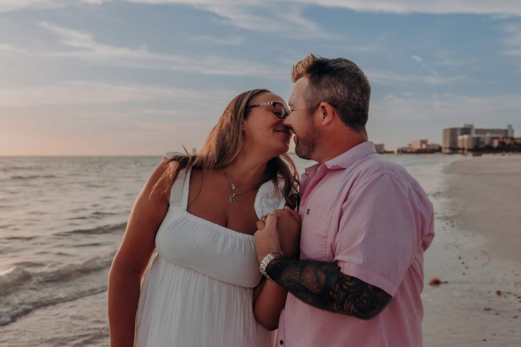 siesta key beach proposal couple nose to nose romantic sunset sarasota