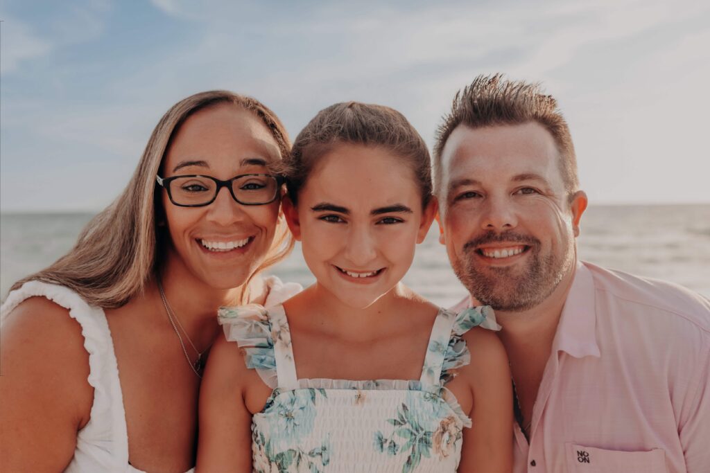 siesta key beach proposal family portrait with daughter sarasota