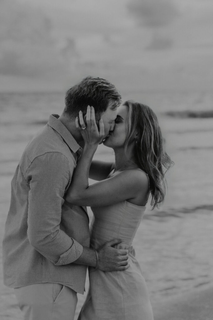 Michael and Regan smiling together after getting engaged at Zota Beach Resort