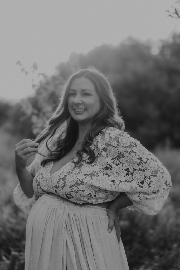 Dramatic sky during a golden hour maternity session
