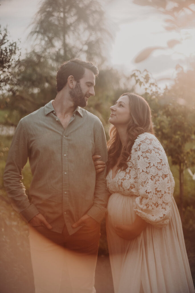 Dramatic sky during a golden hour maternity session