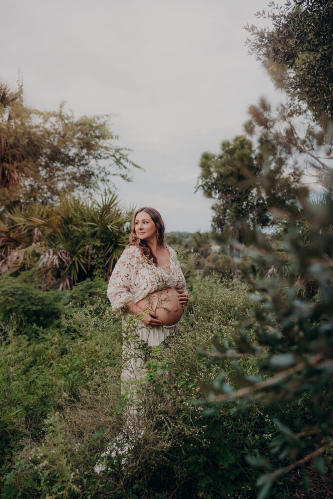 Dramatic sky during a golden hour maternity session