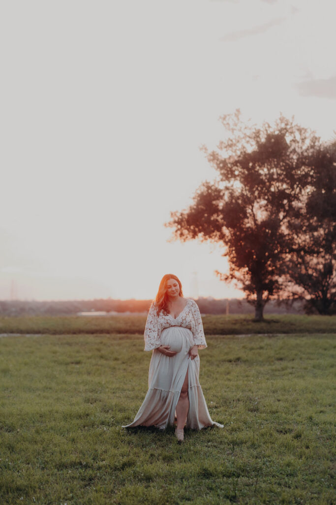 Dramatic sky during a golden hour maternity session